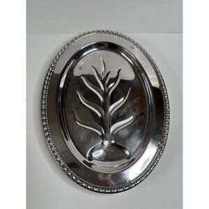 Vintage Silver plate Oval Platter Footed "Tree of Life" 16.5"L x 12"W unbranded